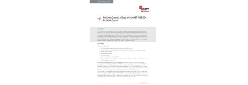 Application Note: Monitoring Compressed Gases with the MET ONE 3400+ Air Particle Counter