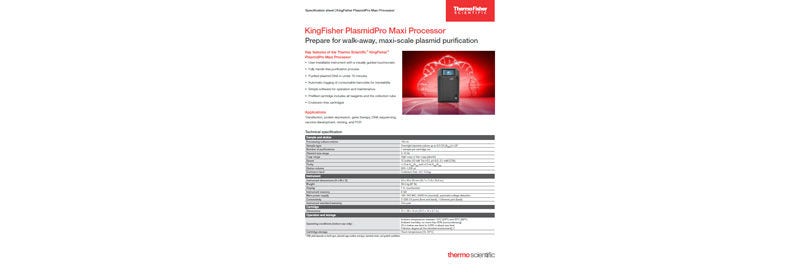 Thermo Scientific™ KingFisher™ PlasmidPro Maxi-Prozessor Spezifikationsblatt